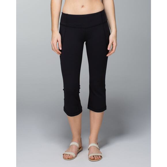LULULEMON Women's 6 Black Gather & Crow Crop Pull‎ On Stretch Yoga Legging Pants - Picture 2 of 10